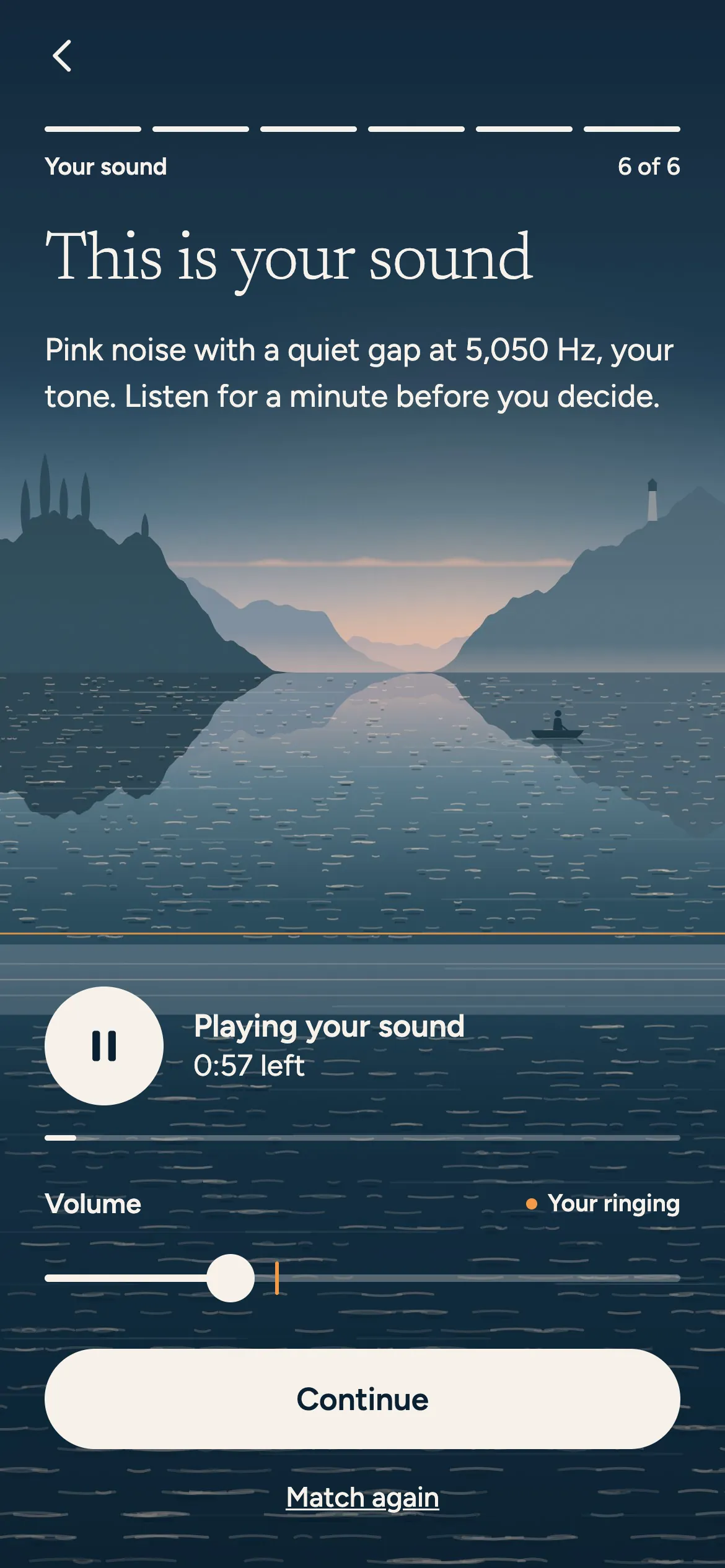 This is your sound: pink noise with a quiet gap at your tone. Listen for a minute before you decide.